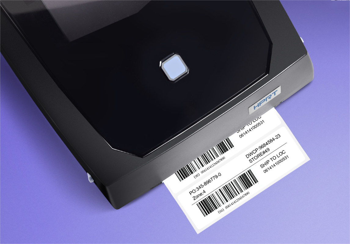 A label being printed from a बारकोड प्रिन्टर
