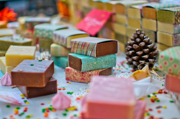 Colवाful handmade soap bars stacked