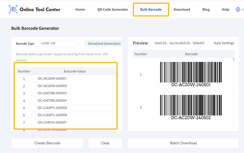 bulk barcode generator थोक बारकोड जनरेटर