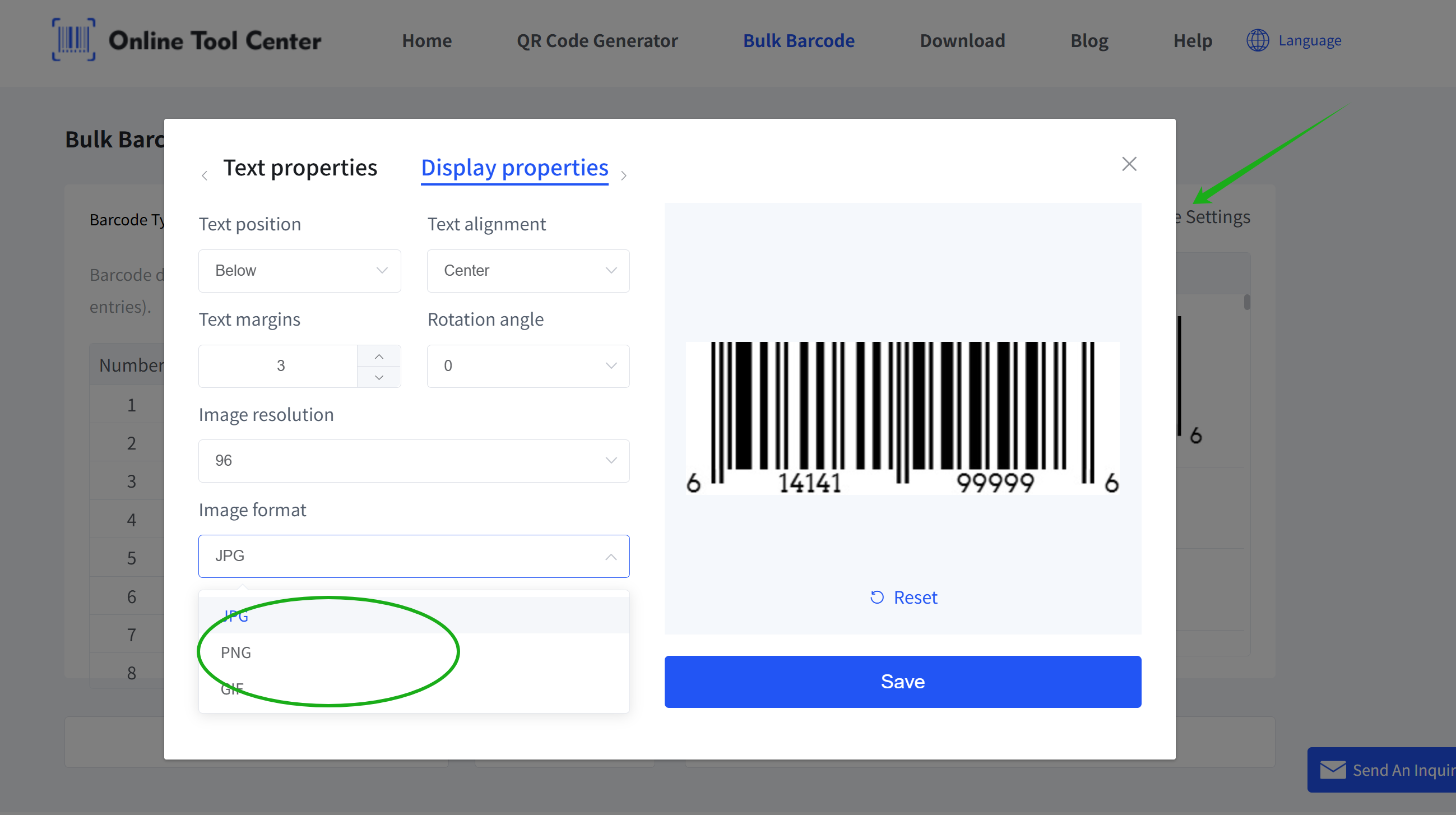 choose barcode image format बारकोड छवि ढाँचा चयन गर्नुहोस्