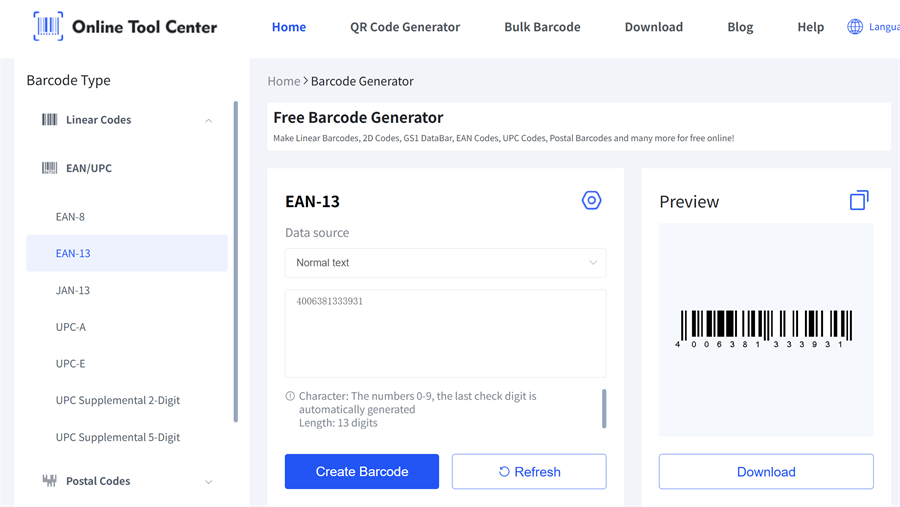 GTIN १३ बारकोड उत्पादन