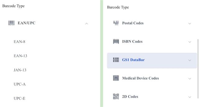 बारकोड प्रकारहरू