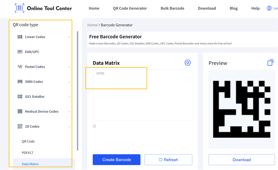 डाटाम्याट्रिक्स कोड जनरेटर