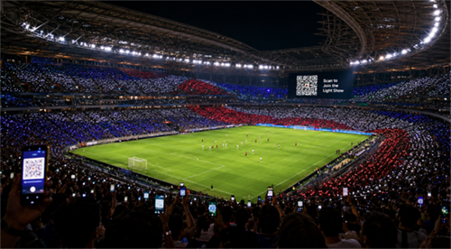 World Cup QR code light show विश्वकप QR कोड प्रकाश शो